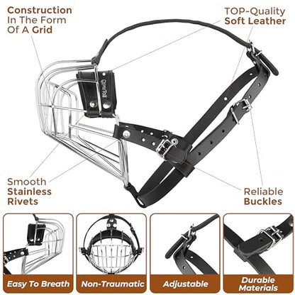 Metal Muzzle for Boxer Dog Breed – Bite Proof Boxer Muzzle for Medium and Large Sized Dogs – Steel Wire Basket Muzzles for Dogs English Bulldog, American Bulldog etc. - size: Large