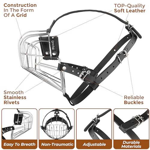 Metal Muzzle for Boxer Dog Breed – Bite Proof Boxer Muzzle for Medium and Large Sized Dogs – Steel Wire Basket Muzzles for Dogs English Bulldog, American Bulldog etc. - size: Medium