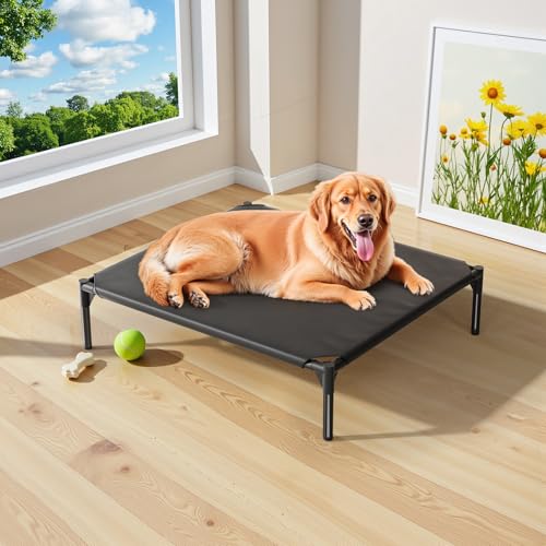 Elevated Dog Cot Bed,Cooling Raised Pet Bed with Washable Breathable Mesh Sturdy Metal Frame,Portable Raised Dog Bed with Anti-Slip Feet for Indoor Outdoor Backyard Use (47" X 27" X 7") - size: 47" X 27" X 7"