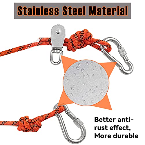 Dog Tie Out Cable for Camping - 50 feet Heavy Duty Overhead Trolley System and Dog Rope Buffer Leash for Dogs up to 200lbs, Portable Reflective Dog Lead Line for Yard, Park and Outdoor