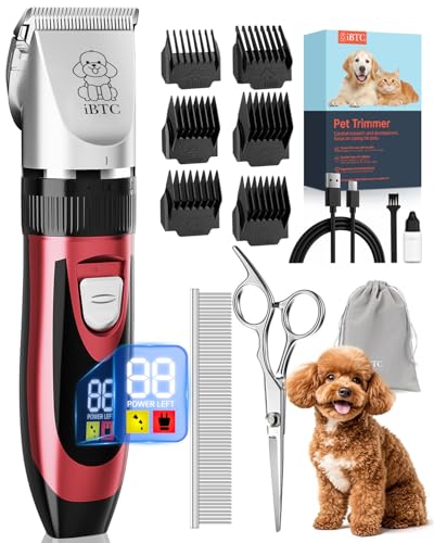 iBTC Dog Shaver Clippers Low Noise Rechargeable Cordless Electric Quiet Hair Clippers Set for Dogs Cats Pets Features a Ceramic Blade Head that is Removable (red)