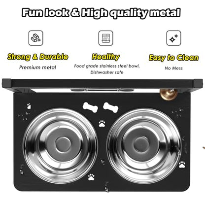 SHAINFUN Elevated Dog Bowls with Mat, Adjustable Height 4.3''-11.8'', Metal Stand, Two 1.7L Stainless Steel Food & Water Bowls for Large, Medium Dogs - size: metal plate - large dogs