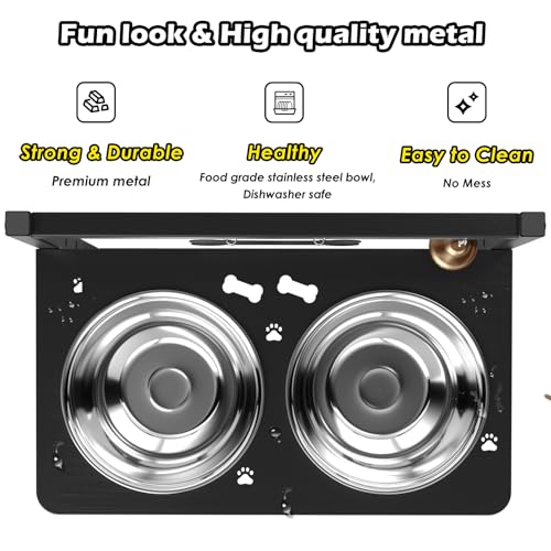 SHAINFUN Elevated Dog Bowls with Mat, Adjustable Height 4.3''-11.8'', Metal Stand, Two 1.7L Stainless Steel Food & Water Bowls for Large, Medium Dogs - size: metal plate - large dogs