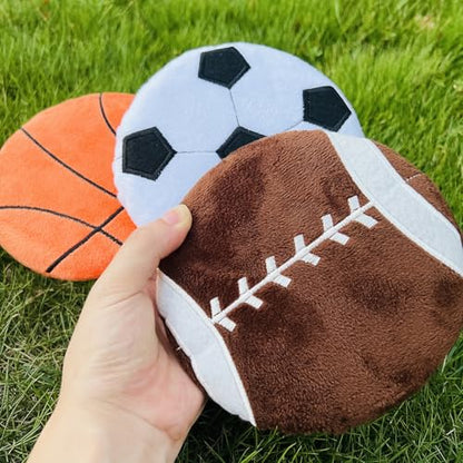 Dog Flying Disc Toy, Soft Plush Sports Ball Shaped Frisbee, Chew Resistant Squeaky Puppy Toy, Interactive Outdoor Training & Indoor Enrichment Toy - color: American football