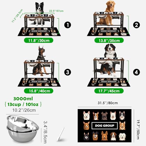 SHAINFUN Elevated Dog Bowls with Mat for Large & Extra Large Dogs, Raised Dog Bowl Stand with 2 Stainless Steel Bowls, Tall Dogs Food Water Bowl Holder - color: Brown-3L