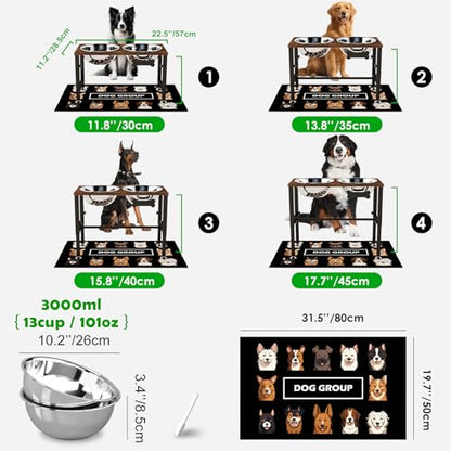 SHAINFUN Elevated Dog Bowls with Mat for Large & Extra Large Dogs, Raised Dog Bowl Stand with 2 Stainless Steel Bowls, Tall Dogs Food Water Bowl Holder - color: Brown-3L