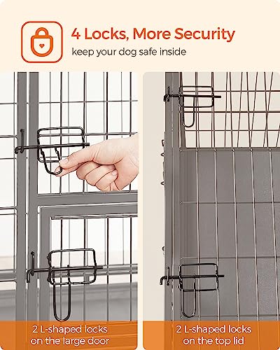 Feandrea 36.4 Inch Heavy Duty Dog Crate, Metal Escape Proof Kennel with Double Doors and Convenient Feeding Door, Removable Tray, Easy to Clean, L Pet Crate for Medium and Small Dogs, Black - size: 36.4"L x 22.6"W x 25.2"H