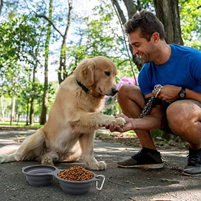 SLSON Collapsible Dog Bowls,Integrated Molding Dog Double Bowl No Plastic Rim 2 in 1 Foldable Pet Food & Water Bowl Cat Feeder Dish for Walking,Hiking,Camping (Dark Grey) - color: Dark Grey