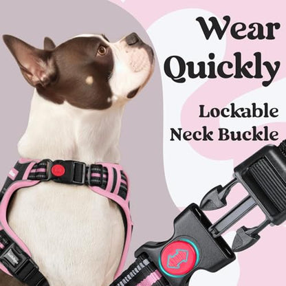 rabbitgoo Dog Harness Small Sized, No Pull Easy On & Off with 3 Buckles Pet Harness, Adjustable Soft Walking Vest with 2 Clips and Handle, Reflective for Small Dogs, Black & Pink, S - color: Black & Pink, size: Small