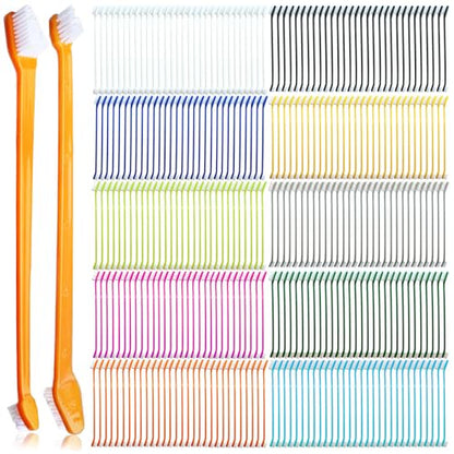 300 Pcs Dog Toothbrush Cat Tooth Brushes Bulk, Double Sided Brushing Kit, Teeth Cleaning Kit Soft Bristles Long Handle, Pet Tooth Brush for Small to Large Dog, Cat, Puppy & Kitten, 10 Colors - style: 300 pcs