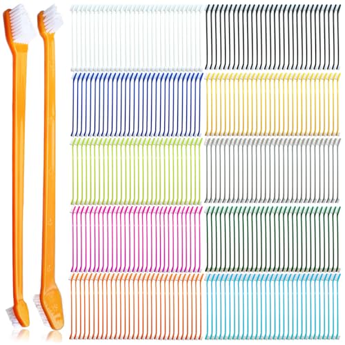 300 Pcs Dog Toothbrush Cat Tooth Brushes Bulk, Double Sided Brushing Kit, Teeth Cleaning Kit Soft Bristles Long Handle, Pet Tooth Brush for Small to Large Dog, Cat, Puppy & Kitten, 10 Colors - style: 300 pcs