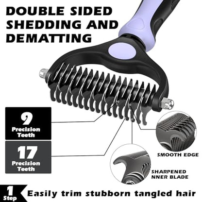 3PCS Self Cleaning Slicker Brush & Pet Grooming Rake & Flea Comb for Dogs,Cats and Horses | Double-Sided Dematting Comb & Skin Friendly Deshedding Grooming Tool | Pet Supplies(Light Purple) - color: Light Purple