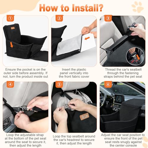 Elevated Dog Car Seat, Dog Booster Car Seats for Small & Medium Breeds Up to 35lbs, Fully Detachable and Washable, Memory Foam Pet Carseat with 2 Storage Pockets & 3 Safety Belts, Black - color: Black