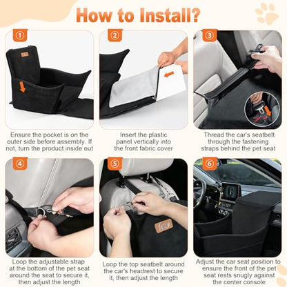 Elevated Dog Car Seat, Dog Booster Car Seats for Small & Medium Breeds Up to 35lbs, Fully Detachable and Washable, Memory Foam Pet Carseat with 2 Storage Pockets & 3 Safety Belts, Black - color: Black