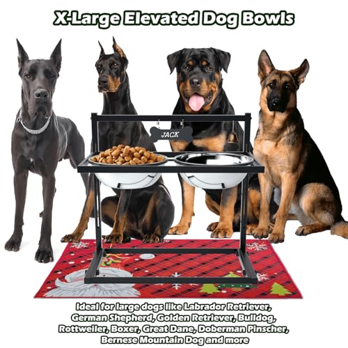 SHAINFUN Christmas Elevated Dog Bowls for Large Breeds with Mat, Adjustable Height, Tall Raised Dog Food Water Bowl Stand Gift for Dogs - size: X-large dogs with Christmas Mat