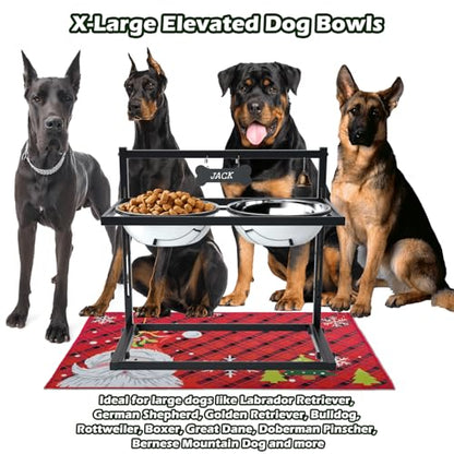 SHAINFUN Christmas Elevated Dog Bowls for Large Breeds with Mat, Adjustable Height, Tall Raised Dog Food Water Bowl Stand Gift for Dogs - size: X-large dogs with Christmas Mat