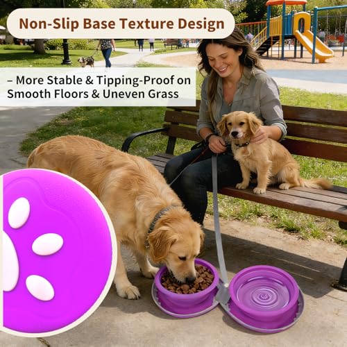 Collapsible Dog Bowl 2-in-1 Travel Portable Silicone Carabiner,Purpie | food & water use, folds flat, compact storage, camping, hiking, everyday walks, carabiner clip included - color: A-Purpie