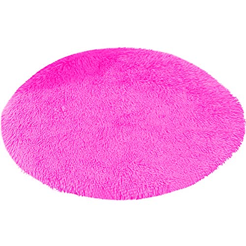 31 Inch Plush Dog Bed Mat Warm Fluffy Round Puppy Crate Pad with Anti-Slip Waterproof Bottom Soft Comfy Pet Kennel Mat for Small and Medium Dogs Sleeping(Rose Red) - color: Rose Red, size: 31 Inch