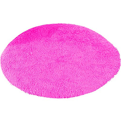 39 Inch Plush Dog Bed Mat Warm Fluffy Round Puppy Crate Pad with Anti-Slip Waterproof Bottom Soft Comfy Pet Kennel Mat for Small and Medium Dogs Sleeping(Rose Red) - color: Rose Red, size: 39 Inch