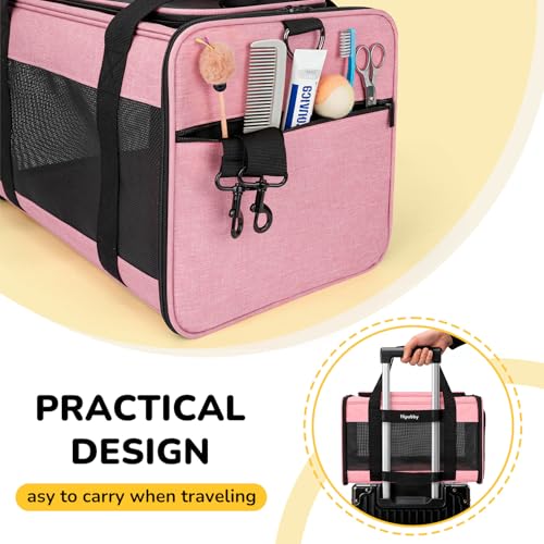 Hipubby Cat Carrier Dog Carrier for Pets Up to 16 Lbs, Soft-Sided Pet Travel Carrier for Cats and Small Dogs, Airline Approved Pet Carrying Case with Shoulder Strap & Removable Mat - Pink - color: Pink