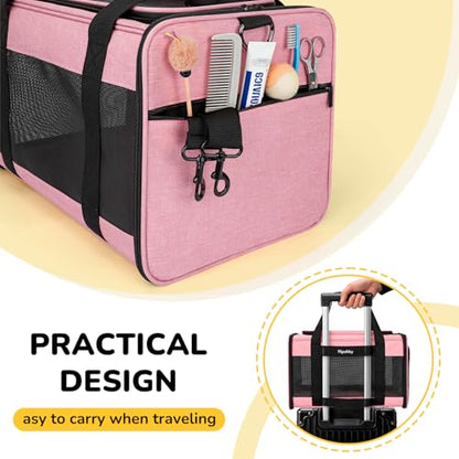 Hipubby Cat Carrier Dog Carrier for Pets Up to 16 Lbs, Soft-Sided Pet Travel Carrier for Cats and Small Dogs, Airline Approved Pet Carrying Case with Shoulder Strap & Removable Mat - Pink - color: Pink