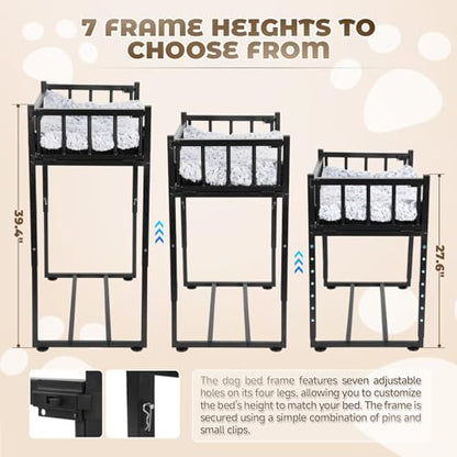 Beside Dog Bed and Mattress Set - Metal Three-Sided Fence Pet Dogs Bed Frame, Adjustable Height Dogs Bed Extension Attachment for Human Bed, for Small/Medium Puppy(25.5''L x 17.7''W)