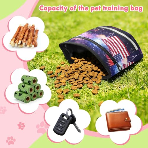 Flag Water-Resistant Dog Treat Pouch, 3 Ways to Wear Treat Bag with Magnetic Closure & Reflective Strip, Hands-Free for Pet Training, Walking