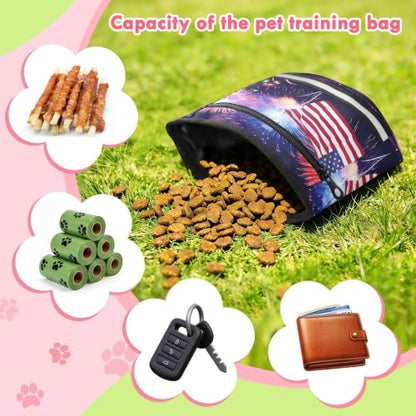 Flag Water-Resistant Dog Treat Pouch, 3 Ways to Wear Treat Bag with Magnetic Closure & Reflective Strip, Hands-Free for Pet Training, Walking
