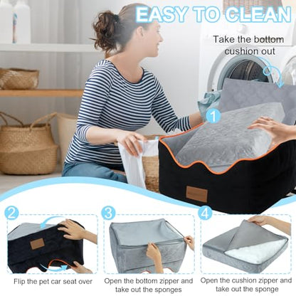 Dog Car Seat for Small/Medium Dogs Under 35lbs, Pet Booster Seat with 4In Memory Foam Cushion, Fully Detachable and Washable, Travel Dog Carseat with Storage Pocket and Safety Belt