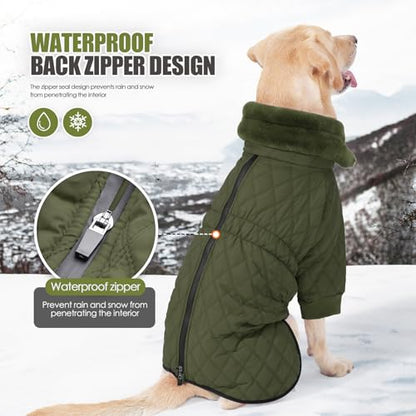 Warm Coat with Double Zipper, Winter Dog Clothes for Small to Large Dogs, Turtleneck Puffer Jacket, Wind & Waterproof Cold Weather Coat - color: Green, size: X-Large