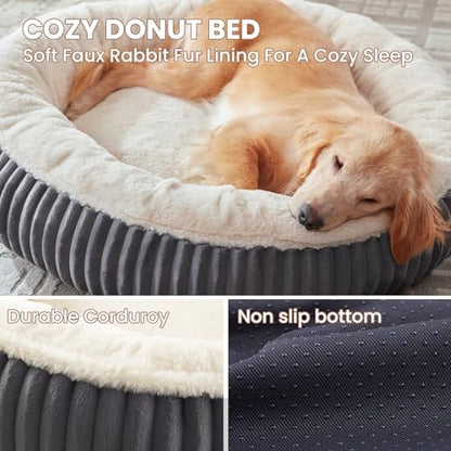 36 inches Donut Dog Bed for Large Dogs - Calming Round Pet Bed with Removable Cover,Washable Milk Plush Faux Fur, Fits Pets up to 80 lbs(Charcoal,Large) - color: Charcoal, size: 36.0"L x 36.0"W x 8.0"Th