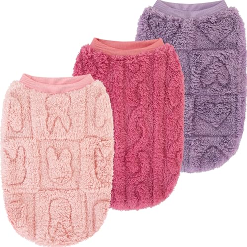 XPUDAC 3 Pack Dog Sweater, Dog Winter Coat with Cute Pattens Pullover Stretchy Fleece Pet Sweaters for Small Medium Dogs Girl boy- 4XL - color: Pink-Hot pink-Purple, size: 4X-Large