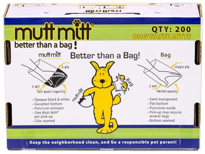 Mutt Mitt® 2-Ply dog waste pick-up bags Dispense-A-Mitt™ - 200 Dog Waste Bags in a wall mountable box.