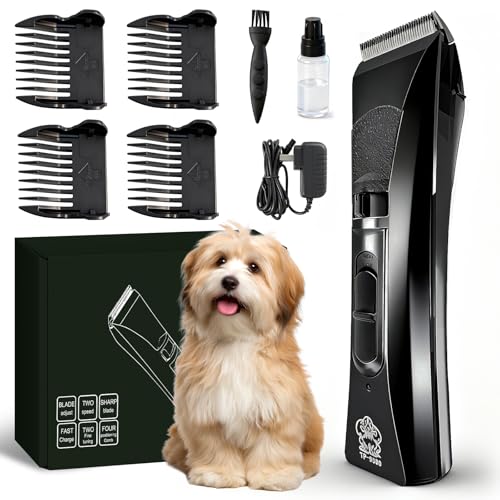 Tife Low Noise Dog Clipper – Cordless Pet Grooming Kit with Rechargeable Battery, Quiet Electric Hair Trimmer for Thick Coats, Adjustable Blade Pet Shaver for Dogs & Cats(Black) - color: Black