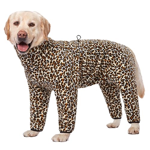 Dog Winter Coat for Large Medium Small Dogs, Warm Fleece High Collar Full Body Dog Jumpsuit Comfortable Onesie Apparel (Leopard, X-Large) - color: Leopard, size: XL(Reference Weight 13-22 lbs)