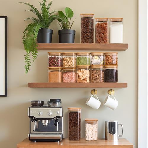 ComSaf 0.6 Qt Glass Food Storage Jars Set of 6, Clear Storage Containers with Airtight Lids, Pantry Organization Jar, Spice Jar, Blooming Tea, Coffee and Sugar Container, Canister Set for Kitchen - size: 0.6Qt*6
