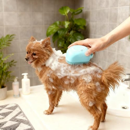 Silicone Dog Bath Brush – Dog Grooming Shampoo Scrubber with Soap Dispenser, Perfect for Shedding, Bathing, and Grooming, Ideal for Short and Long-Haired Dogs, Blue - color: blue