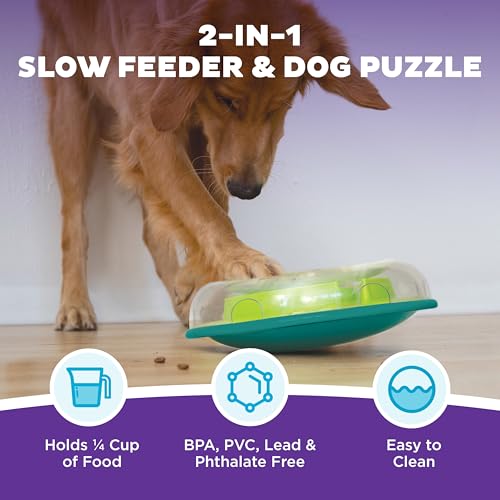 Outward Hound by Nina Ottosson Wobble Bowl Slow Feeder Dog Puzzle, Level 1 Beginner, 11.6 inches x 3.5 inches, Multicolored - color: Wobble Bowl (Green)
