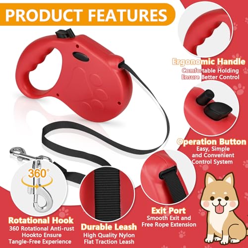 Retractable Dog Leash, 16ft Dog Walking Leash for Small Dogs up to 77lbs, Non-Slip Handle - Red