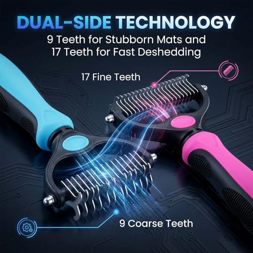 Sakerplus Pet Grooming Tool for Dogs & Cats, Professional Deshedding & Dematting Brush, Stainless Steel Undercoat Rake for Long & Short Hair Pets, Gentle Pet Hair Remover Comb (Pink,Large) - color: Pink,Large