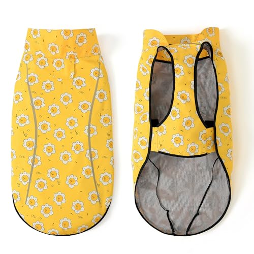 Mile High Life Dog Raincoat, Adjustable Waterproof Reflective Rain Jacket for Small Medium Large Dogs, Lightweight Breathable Pet Rain Coat with Leash Hole(Yellow Sun,XXS Chest 16-19") - color: Yellow Sun, size: XXS Chest 16"-19"