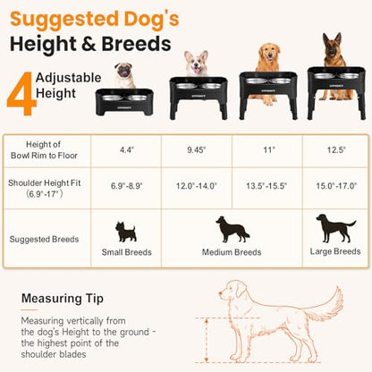 URPOWER 3-in-1 Elevated Dog Bowls - Mess Proof Double Deck 4 Height Adjustable Raised Stand with 2 Stainless Steel Food Bowls & Licking Plate for Small, Medium & Large Dogs - color: Black, size: Large
