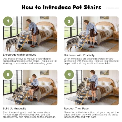 5-Step Dog Stairs for Large Dogs, Solid Wooden Dog Steps for Beds/Couch with Carpet, 24 Inches Anti-Slip Pet Stairs for High Beds, Ramp for Older/Senior Dogs, Pet Bed Stairs to Get on Bed/Sofa - size: 5-Step