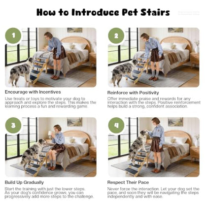5-Step Dog Stairs for Large Dogs, Solid Wooden Dog Steps for Beds/Couch with Carpet, 24 Inches Anti-Slip Pet Stairs for High Beds, Ramp for Older/Senior Dogs, Pet Bed Stairs to Get on Bed/Sofa - size: 5-Step