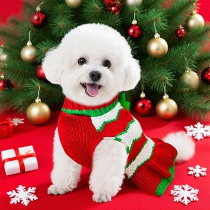 Dog Christmas Sweater Dress with Leash Hole Turtleneck Xmas Girl Dog Outfits Soft Pet Clothes for Small Medium Dogs Cats Warm Fall Winter Puppy Knitted Pullove（Red Santa,Medium） - color: Red Santa, size: Medium