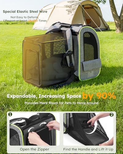 pecute Cat Backpack Expandable, Cat Carrier Backpack Breathable, Large - color: Grey, size: 15.4"L x 11.0"W x 19.0"H