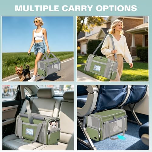 Soft Cat Carrier for Pets Up to 20 Lbs, Collapsible Cat Carrier Bag with Privacy Curtains, Airline Approved Small Pet Carrier for Small Medium Cats Dogs Puppy, Washable Soft Pet Travel Bag Dog Carrier - color: Grass Green