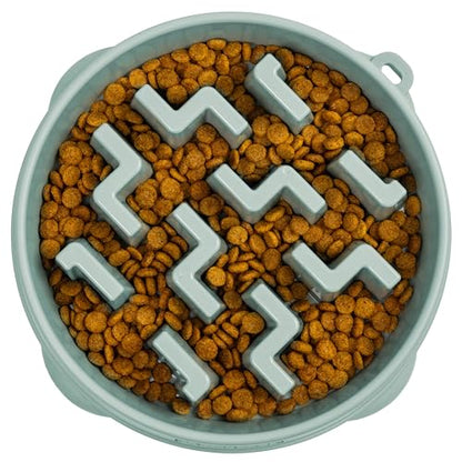 Outward Hound Fun Feeder Slo Bowl – Large 4‑Cup Capacity, Slow Feeding, Medium to Large Dogs, Non‑Slip, Sage, Notch Pattern - color: Sage, size: Large