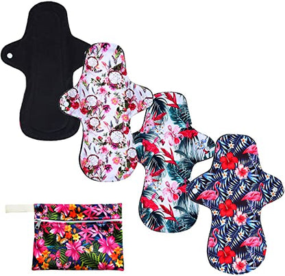 7PCS Pack Reusable Washable Incontinence Cloth Pads Including 6PCS Heavy Flow Feminine Hygiene Bamboo Charcoal Cloth Sanitary Pads Reusable Menstrual Pad + 1PC Mini Wet Bag - color: 7 Pieces Set A4, size: Heavy Flow Bamboo Charcoal