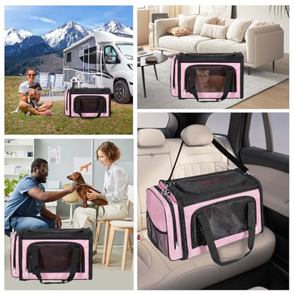 Discala Extra Large Cat Carrier for 2 Cats, Pet Carrier, Dog Carrier for Small Dogs, Cat Carrier Soft, Collapsible Large Pet Carrier for Traveling Indoor and Outdoor Uses - Pink 24"x16"x16"